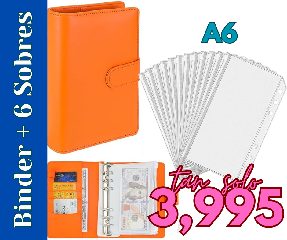 50% Desc. Binder Naranja A6 Organigasto + 6 Sobres