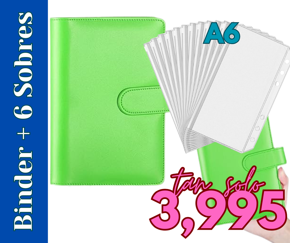 50% Desc. Binder Verde A6 Organigasto + 6 Sobres