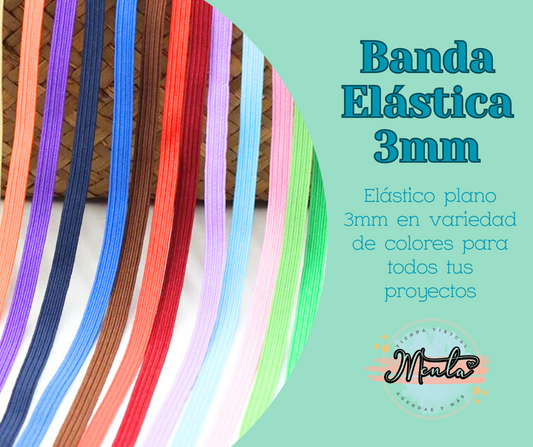 Flat smooth elastic 3mm roll of 3 meters