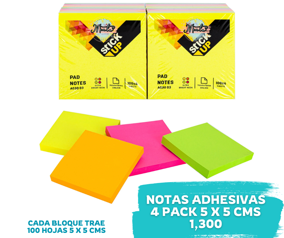Notitas Adhesivas 4 Pack (5.1 x 5.1 cms)