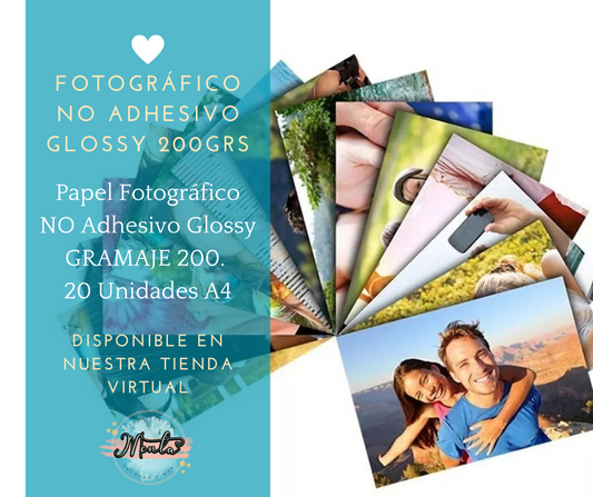 Papel Fotográfico Glossy NO ADHESIVO 200 GRS (A4) 20UDS