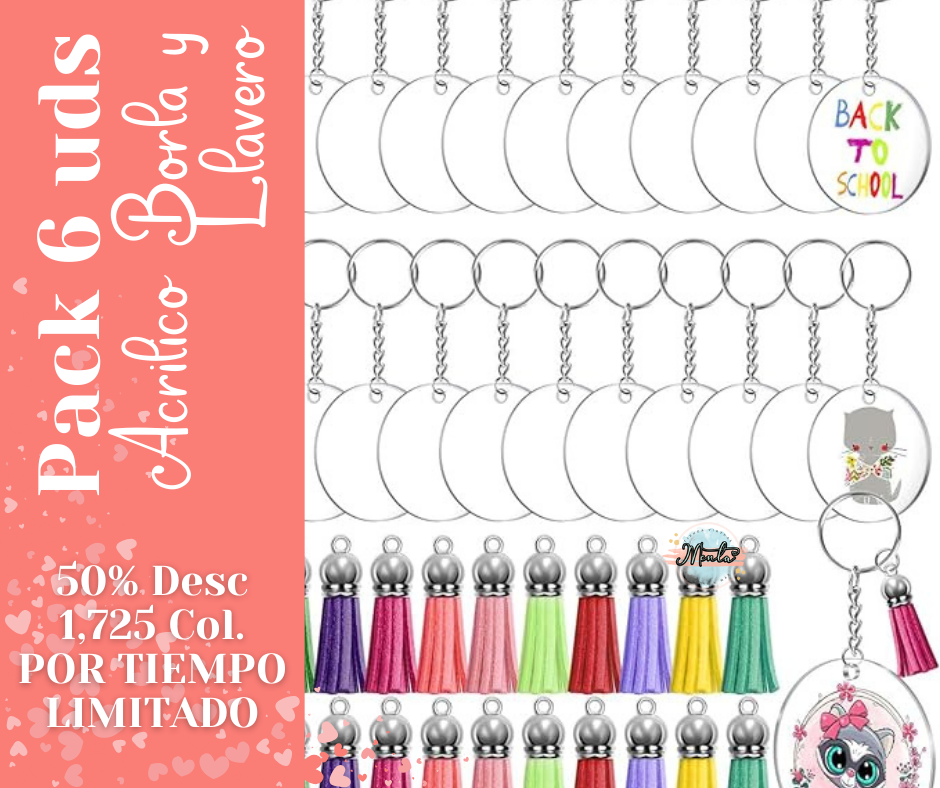 Promo 6uds Acrílico + Llavero + Borlas Cuero