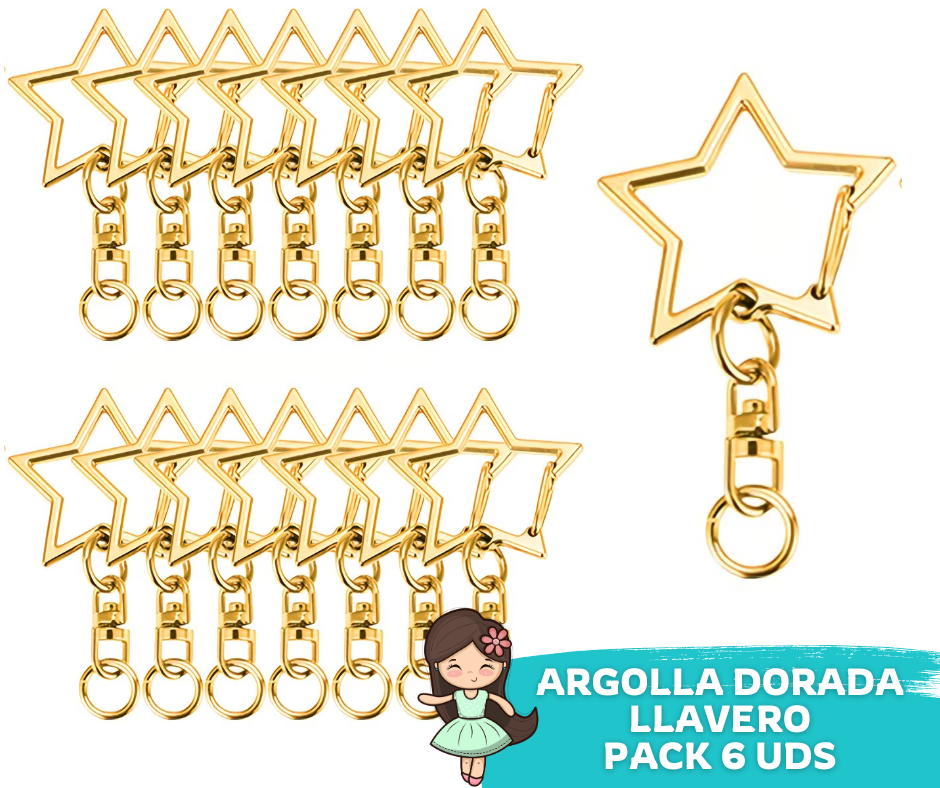 Argolla Estrella Dorada Llavero 6 Uds
