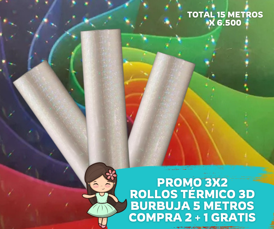 Promo 3x2 rollos 5mts laminado 3D Burbujas (2.4 Micras)