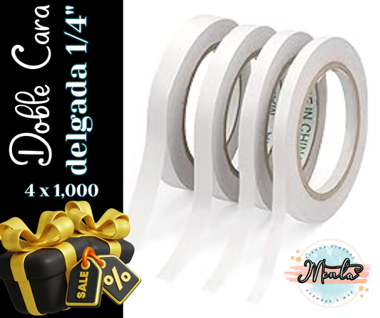 4x2 Cinta doble cara 1/4" ancho (DELGADA)