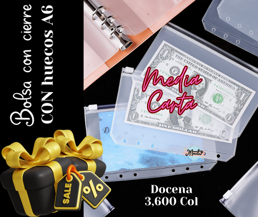 02001 - Promo Docena Bolsita con cierre y 6 huequitos (Tamaño A6)