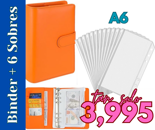 50% Desc. Binder Naranja A6 Organigasto + 6 Sobres