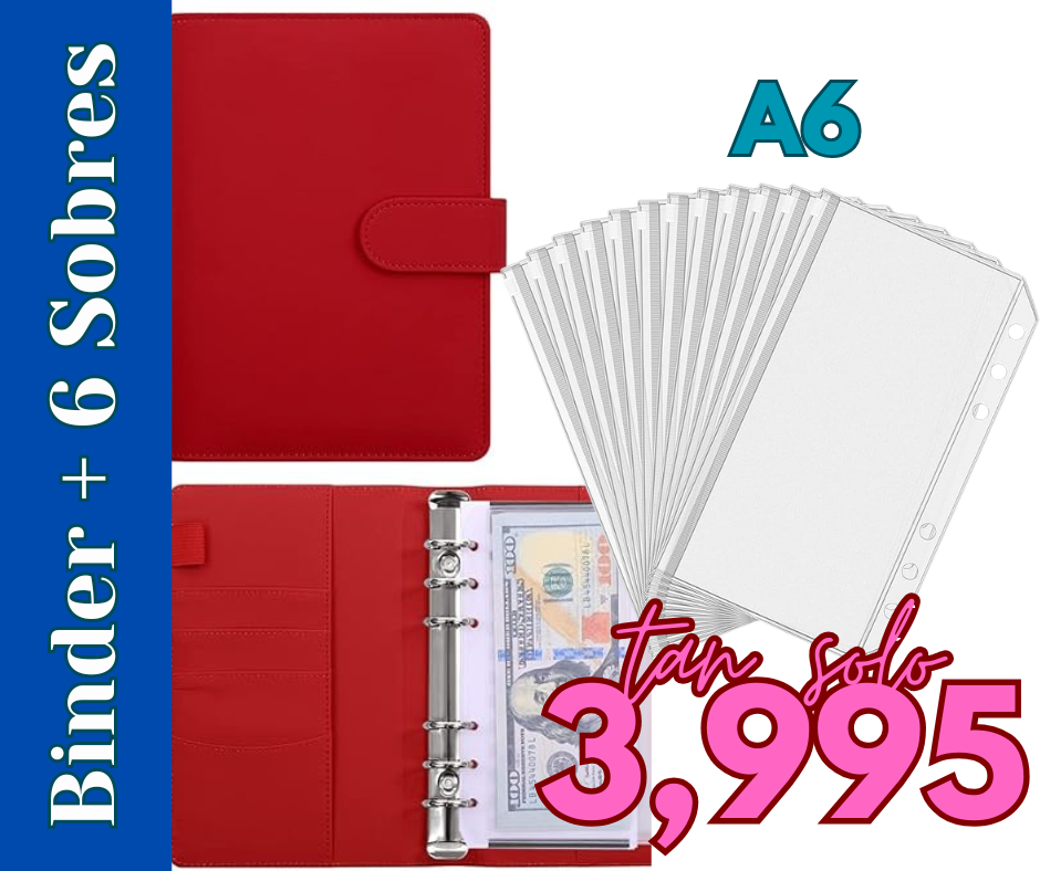 50% Desc. Binder Rojo A6 Organigasto + 6 Sobres