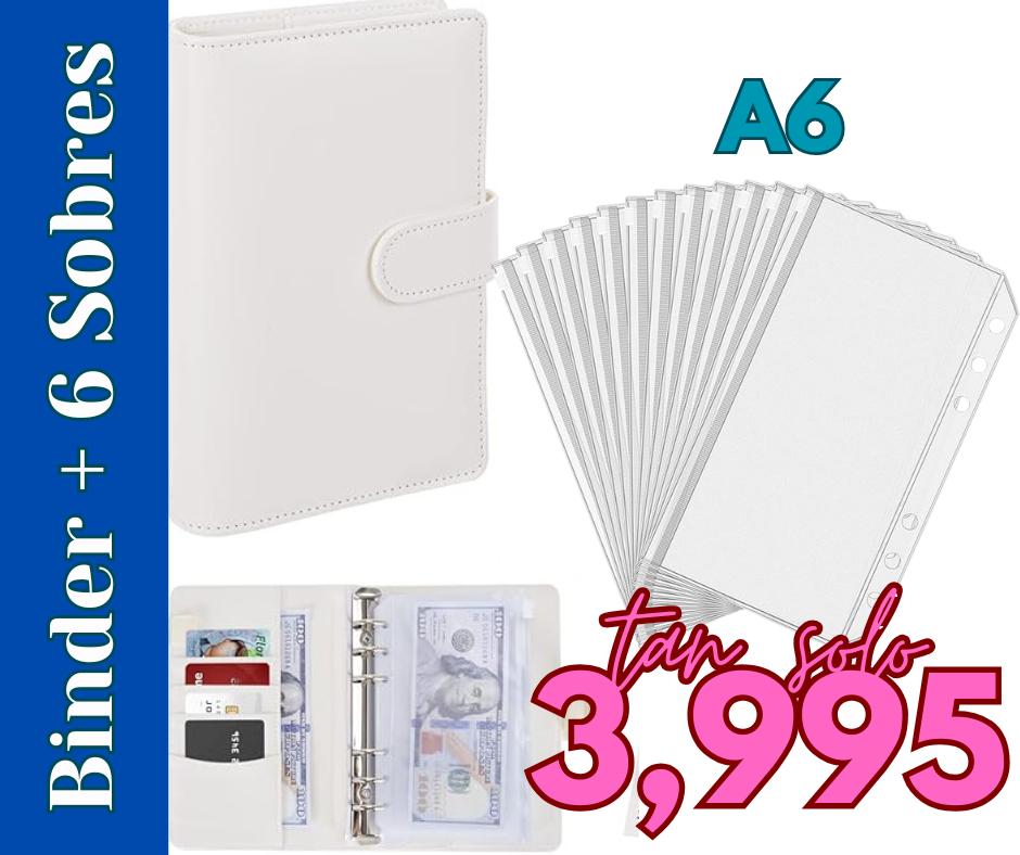 50% Desc. Binder Blanco A6 Organigasto + 6 Sobres