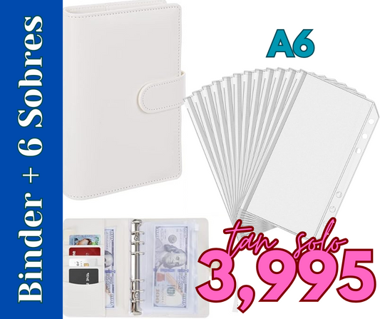 50% Desc. Binder Blanco A6 Organigasto + 6 Sobres