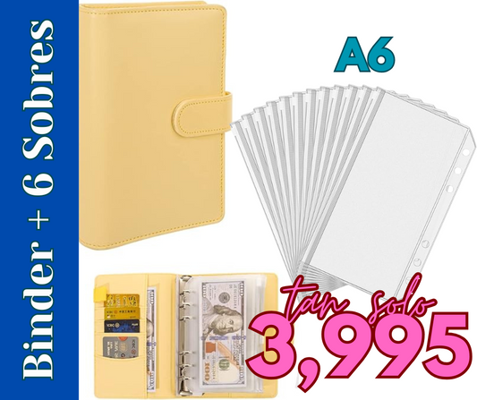 50% Desc. Binder Amarillo A6 Organigasto + 6 Sobres