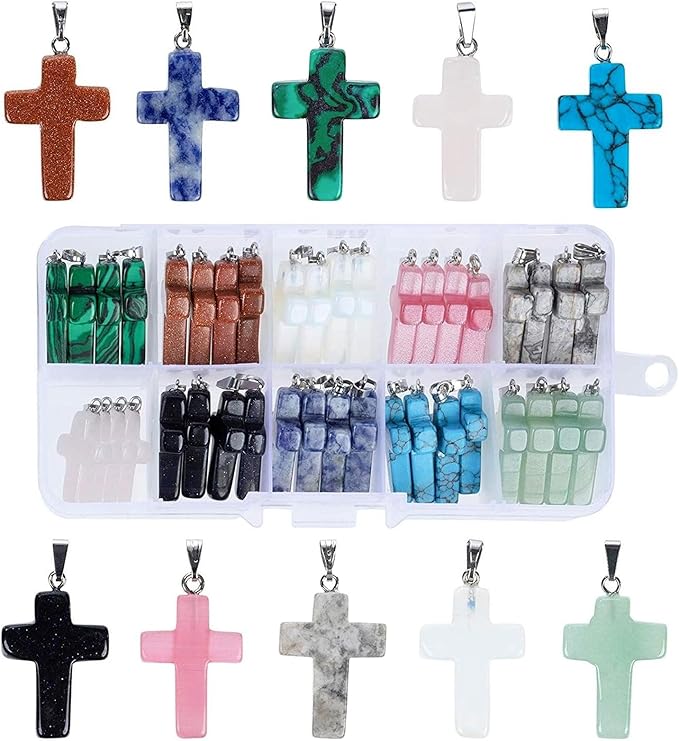 Piedra en forma de cruz Cuarzo. Incluye collar negro.