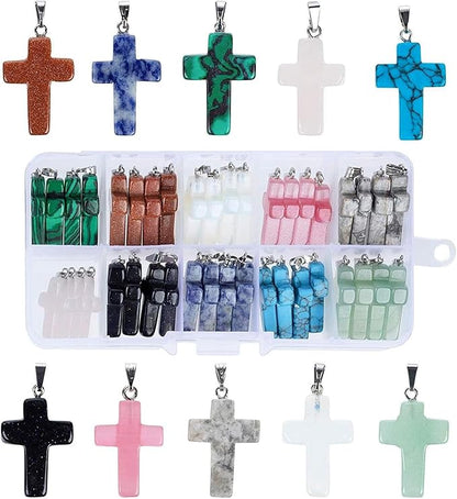 Piedra en forma de cruz Cuarzo. Incluye collar negro.