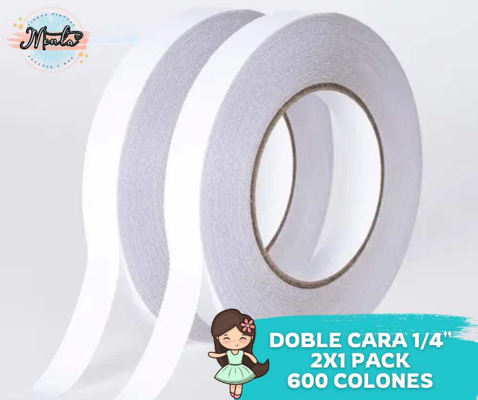 Cinta doble cara 1/4" ancho (DELGADA) 2X1