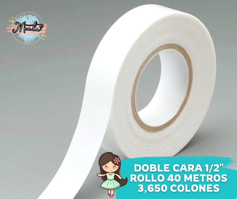 Double-sided tape 1/2" wide. Roll 40 meters