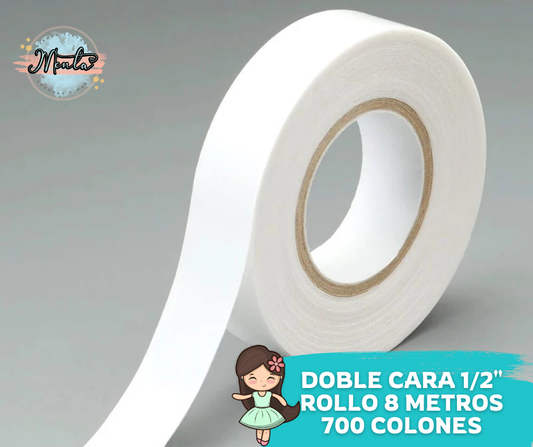 Cinta doble cara 1/2" ancho. Rollo 8 Metros
