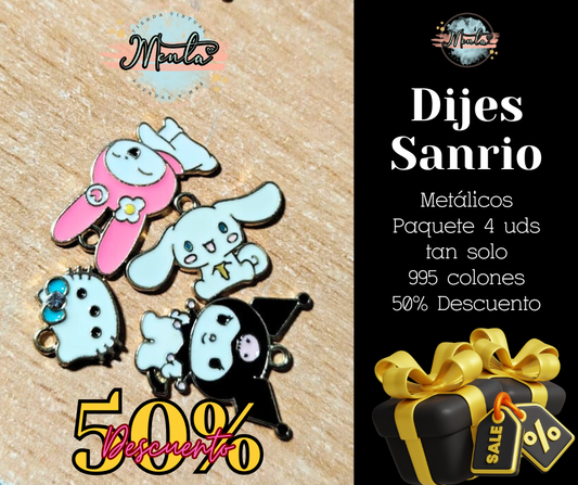 Dije Sanrio Metlálicos 4 Pack 50%Desc