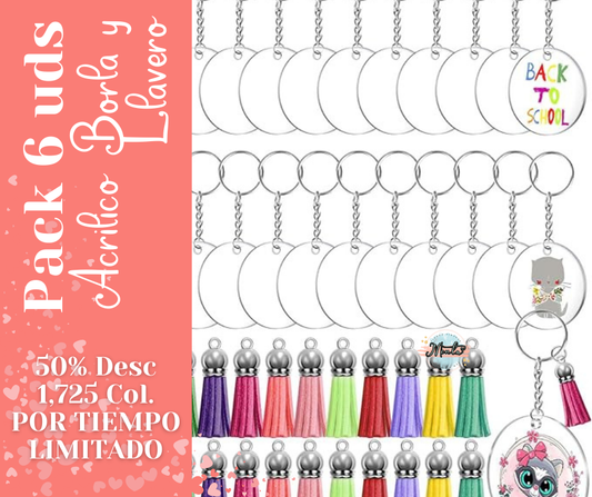 Promo 6uds Acrílico + Llavero + Borlas Cuero