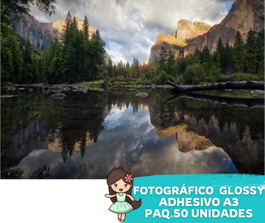 A3 Papel Fotográfico Adhesivo Brillante 135grs 50Uds