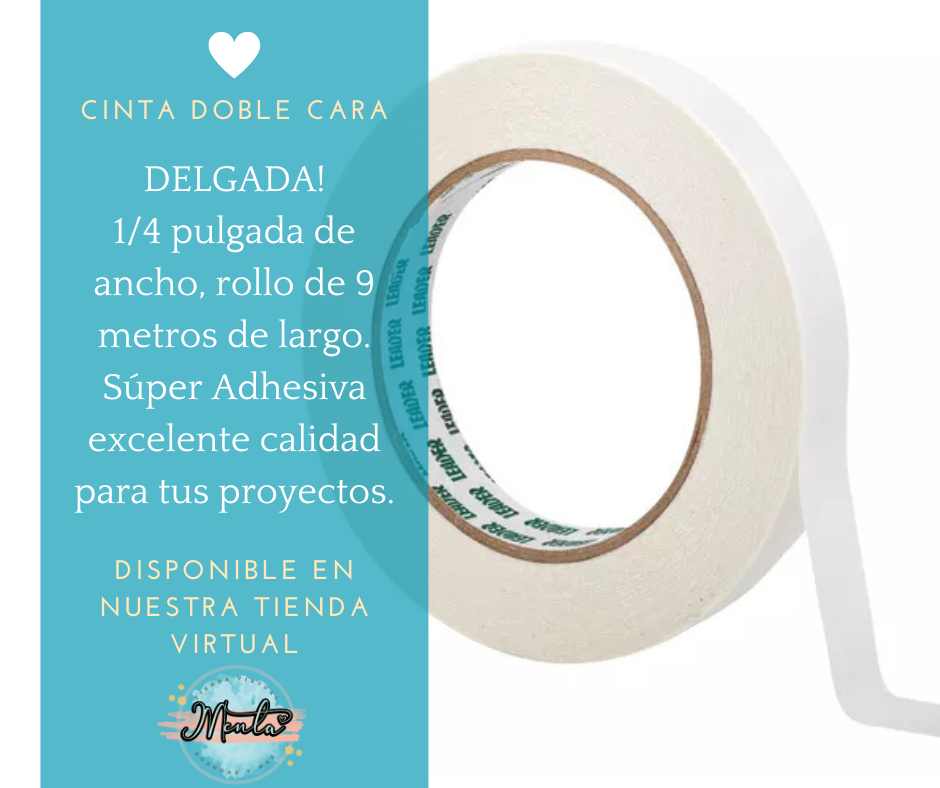 Mini Cinta doble cara 1/4" ancho (DELGADA). Rollo 9 Metros