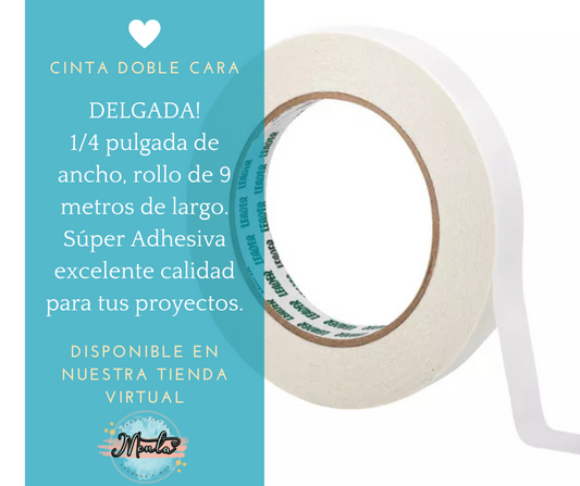 Mini Cinta doble cara 1/4" ancho (DELGADA). Rollo 9 Metros