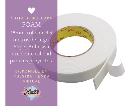 Cinta doble cara FOAM 18mm Rollo 4.5 metros