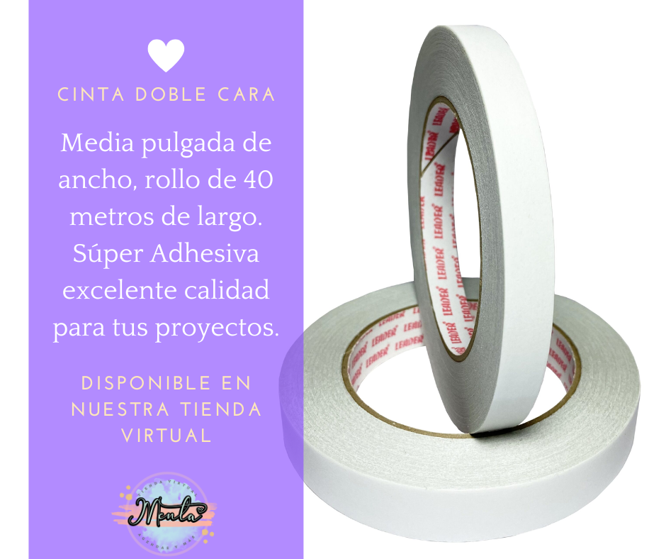 Cinta doble cara 1/2" ancho. Rollo 40 metros
