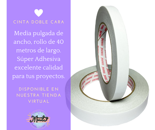 Cinta doble cara 1/2" ancho. Rollo 40 metros
