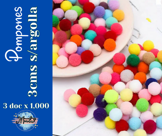 3x1 Docena Pompones 3cms Sin Argolla