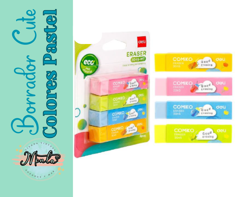 Borrador Colores Pastel 4 Unidades