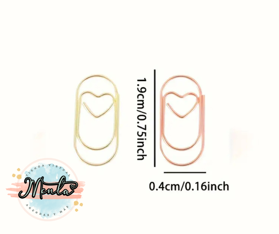 Mini Clips Corazón Metálico Docena