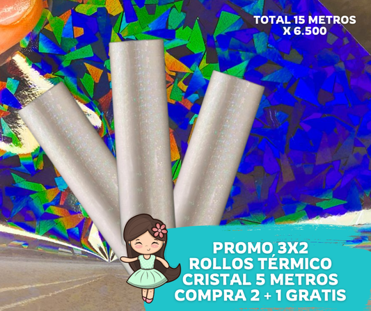 Promo 3x2 rollos 5mts laminado Cristal (2.4 Micras)