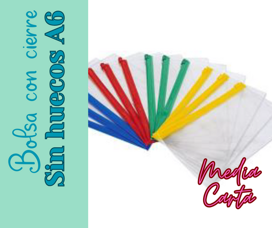 Bolsita con cierre de colores SIN HUECOS (Tamaño A6)
