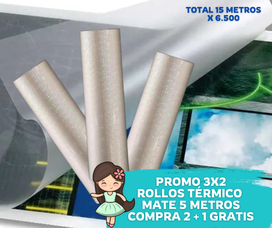 Promo 3x2 rollos 5mts laminado Mate Tradicional. (1.5 Micras)