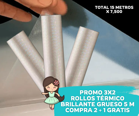 Promo 3x2 rollos 5mts laminado Ultrabrillante (1.5 Micras)