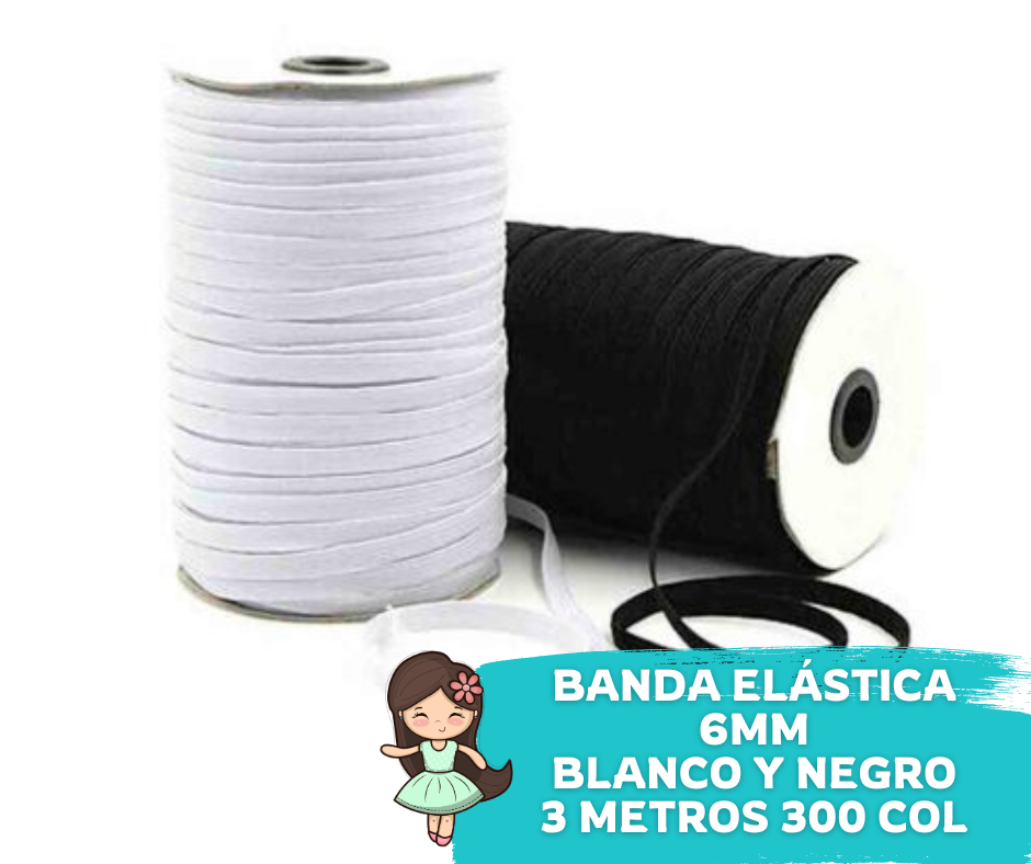 Elástico Blanco y Negro rollo 3mts