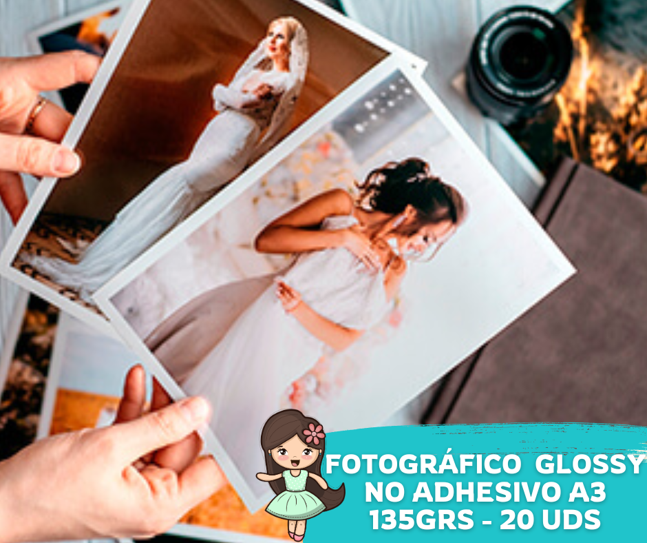 Fotográfico Brillante NO adhesivo A3 200grs 20Uds