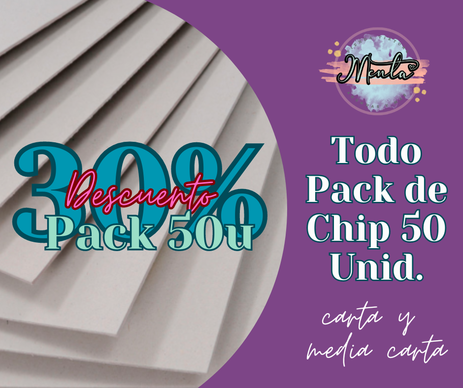 Cartón Chip 50 Unidades (Cualquier tamaño) 30% Desc.