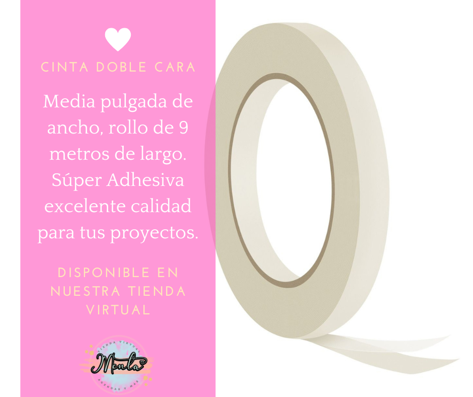 Cinta doble cara 1/2" ancho. Rollo 9 Metros