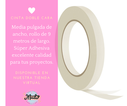 Cinta doble cara 1/2" ancho. Rollo 9 Metros