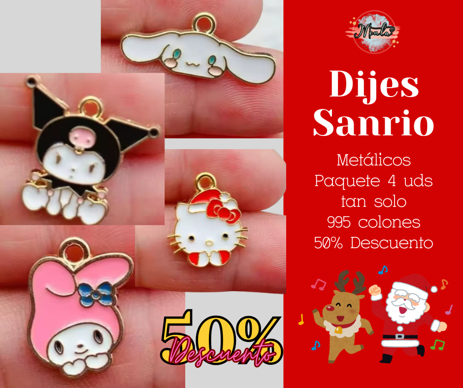 Dije Sanrio Metlálicos 4 Pack 50%Desc