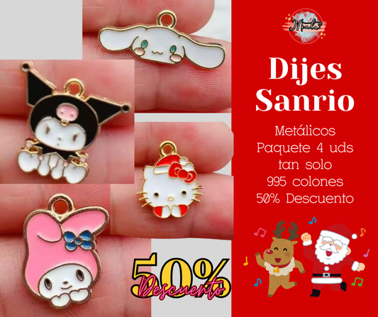 Dije Sanrio Metlálicos 4 Pack 50%Desc