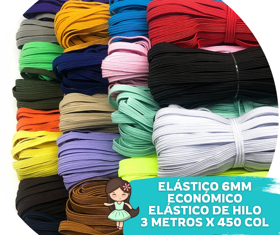 Flat smooth elastic 6mm roll of 3 meters