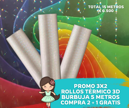 Promo 3x2 rollos 5mts laminado 3D Burbujas (2.4 Micras)