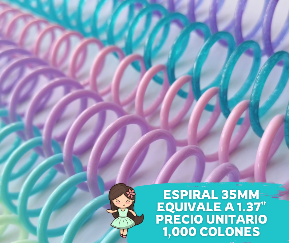 Espiral Plástica Paso 2:1 tamaño 35mm Colores