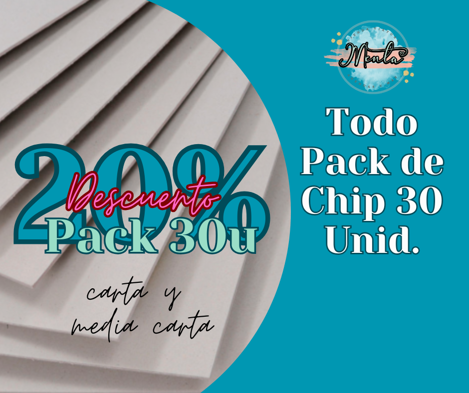 Cartón Chip 30 Unidades (Cualquier tamaño) 20% Desc.