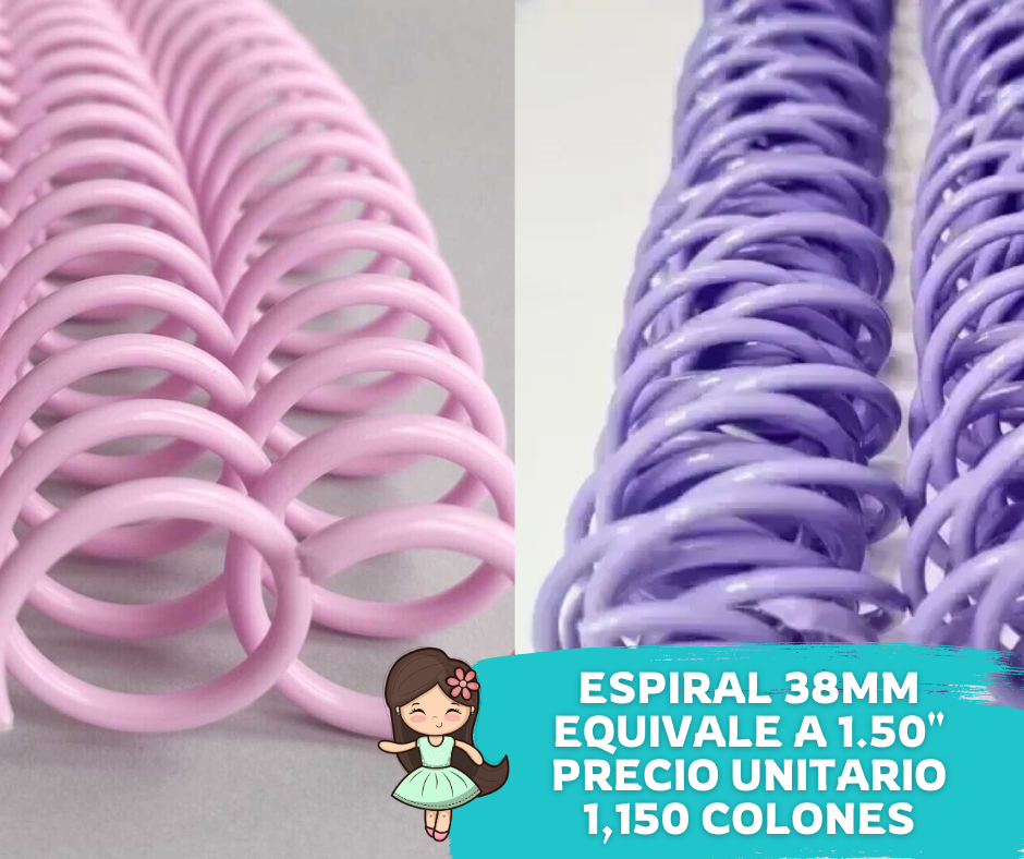 Espiral Plástica Paso 2:1 tamaño 38mm Colores