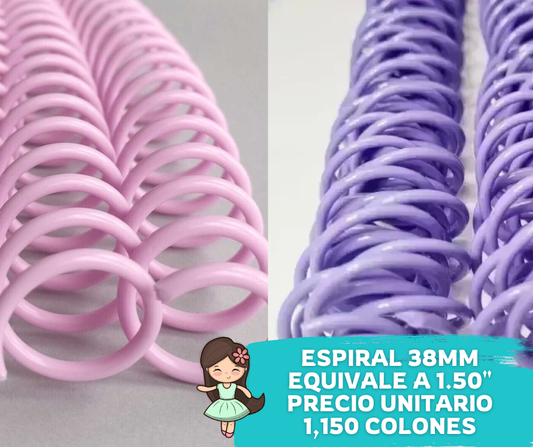 Espiral Plástica Paso 2:1 tamaño 38mm Colores